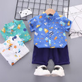 【BB354】韓版火箭星球襯衫兩件式短袖短褲套裝(3色)