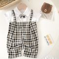 【BA652】日系小領結格紋假兩件短袖連身衣(2色)_2