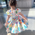 【BG745】日系彩色塗鴉短袖澎澎洋裝(1色)