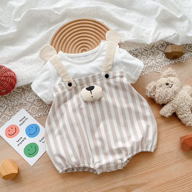 【BA689】日系立體熊假兩件短袖包屁衣(1色)