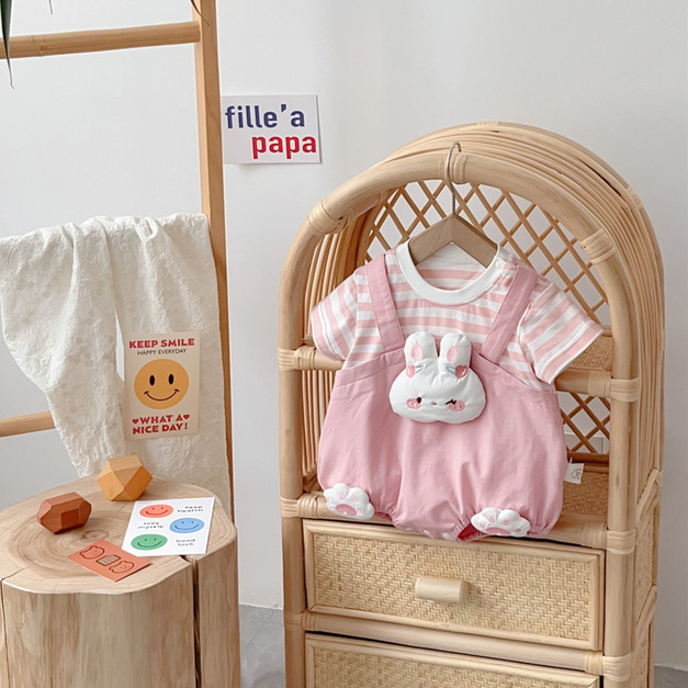 【BA676】日系立體兔子假兩件短袖包屁衣(1色)