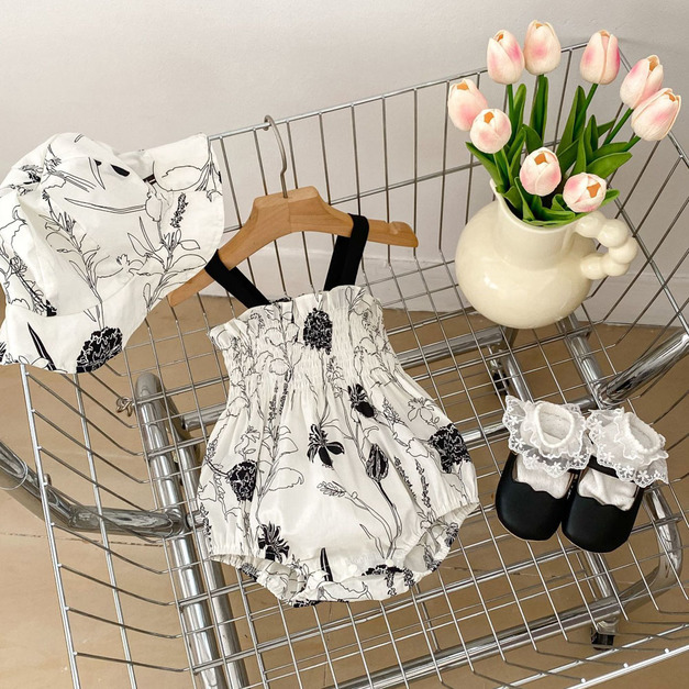 【BSA180】韓版水墨花無袖包屁衣(1色)