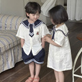 【BS205】韓版刺繡小熊海軍風兄妹短袖洋裝套裝(1色)_2