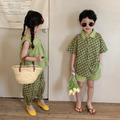 【BS203】韓版青草綠碎花兄妹短袖套裝(1色)