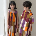 【BS202】韓版彩色幾何圖形兄妹短袖洋裝套裝(1色)_1