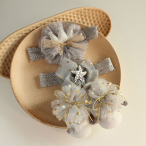 【BP040】歐美風閃耀造型寶寶髮帶襪子套組(灰色星髮帶)