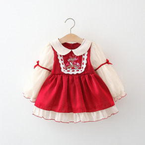 【BG854】日系公主刺繡花長袖洋裝(2色)