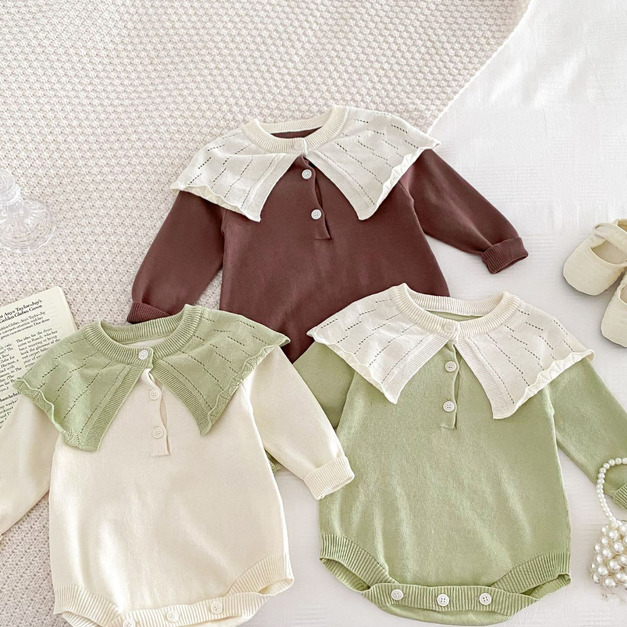 【BA748】韓版撞色大翻領長袖包屁衣(3色)