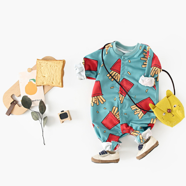 【BA766】韓版繽紛薯條長袖連身衣(1色)