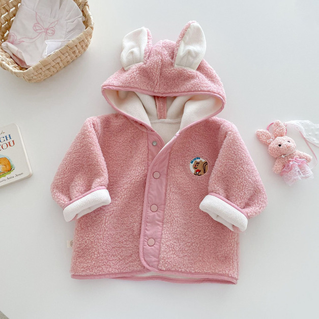【BO060】日系刺繡松鼠立體兔耳加厚保暖連帽長袖外套(1色)