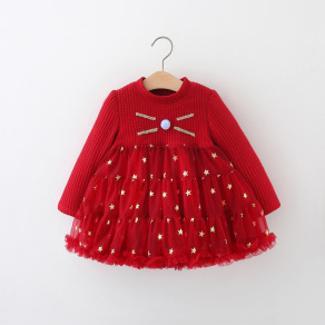 【BG900】日系貓咪星星加厚保暖網紗長袖洋裝(1色)