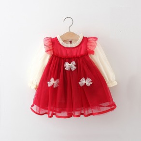 【BG907】日系三蝴蝶結網紗假兩件加厚保暖長袖洋裝(1色)