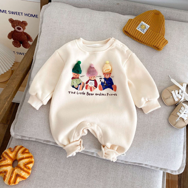 【BA827】韓版三隻小熊立體毛帽加厚保暖長袖連身衣(1色)