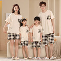 【F132】日系口袋格紋全家福親子短袖短褲套裝(1色)