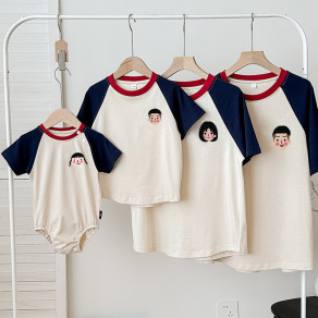 【F172】日系卡通小臉全家福親子短袖上衣(1色)