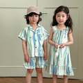 【BS239】日系星星直條紋兄妹短袖洋裝套裝(1色)