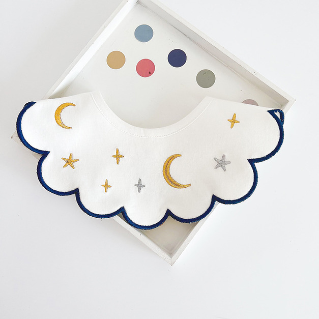 【BW088】韓版刺繡水果波浪圓領口水巾圍兜(星星月亮)