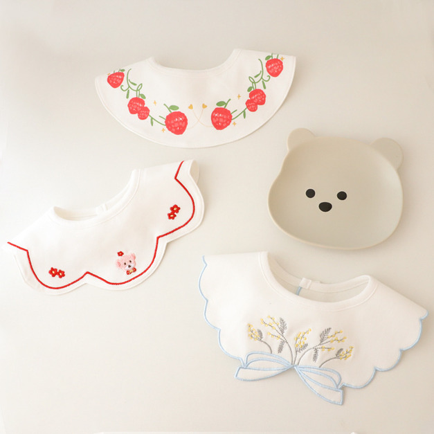 【BW272】韓版小塗鴉花瓣領口水巾圍兜3條裝(小花熊熊草莓)