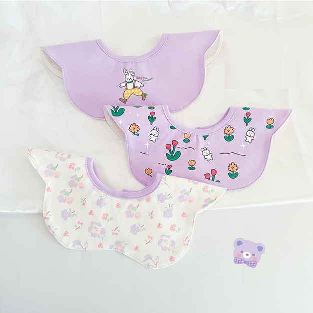 【BW276】韓版小塗鴉花瓣領口水巾圍兜3條裝(小花兔兔)