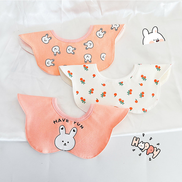 【BW271】韓版小塗鴉花瓣領口水巾圍兜3條裝(兔兔櫻桃)