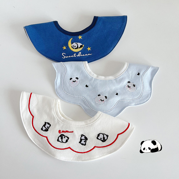 【BW104】韓版刺繡小塗鴉口水巾圍兜3條裝(晚安貓熊)