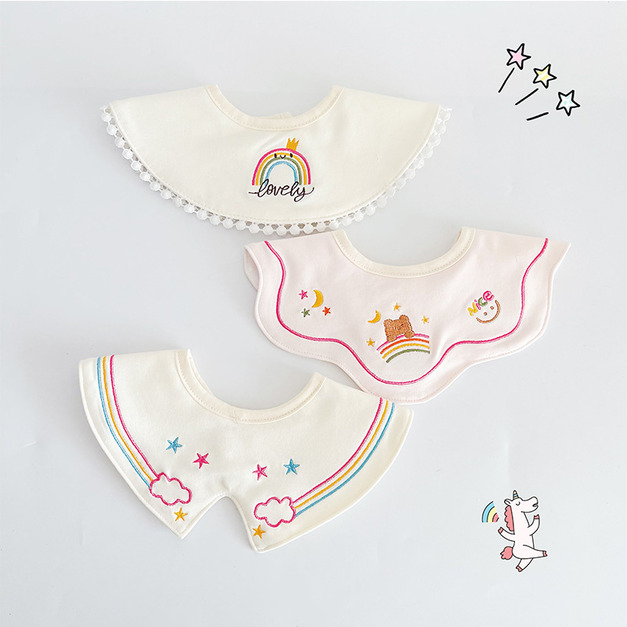 【BW115】韓版刺繡小塗鴉口水巾圍兜3條裝(彩虹熊)