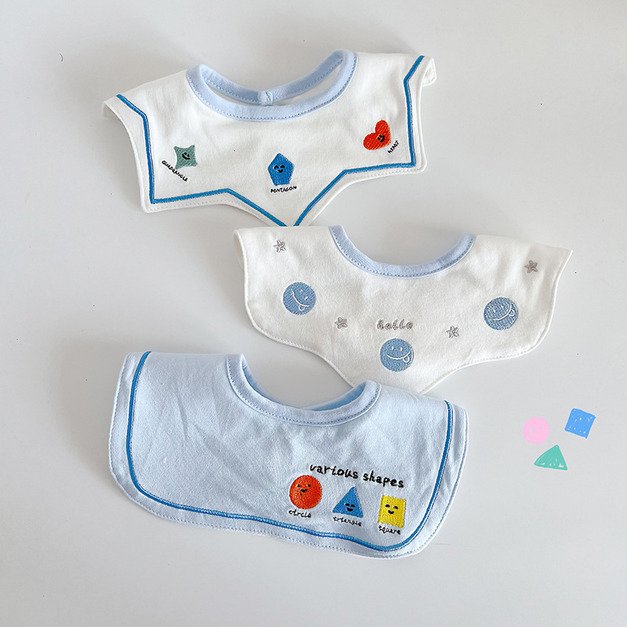 【BW123】韓版刺繡小塗鴉口水巾圍兜3條裝(幾何圖形)