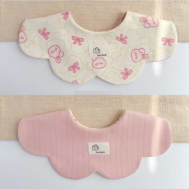 【BW269】韓版雙面花色口水巾圍兜1條裝(蝴蝶結兔兔)