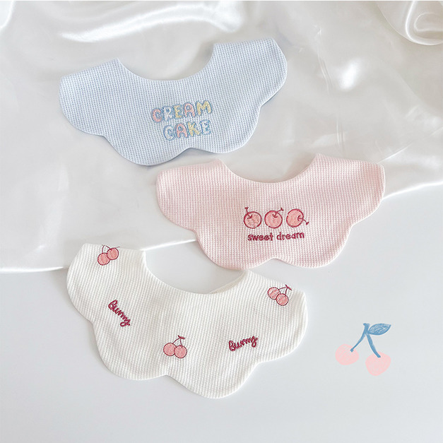 【BW235】韓版華夫格刺繡動物口水巾圍兜3條裝(櫻桃字母)