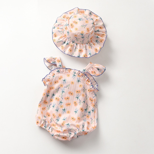 【BA146】韓版小雛菊吊帶無袖包屁衣(送遮陽帽)(1色)