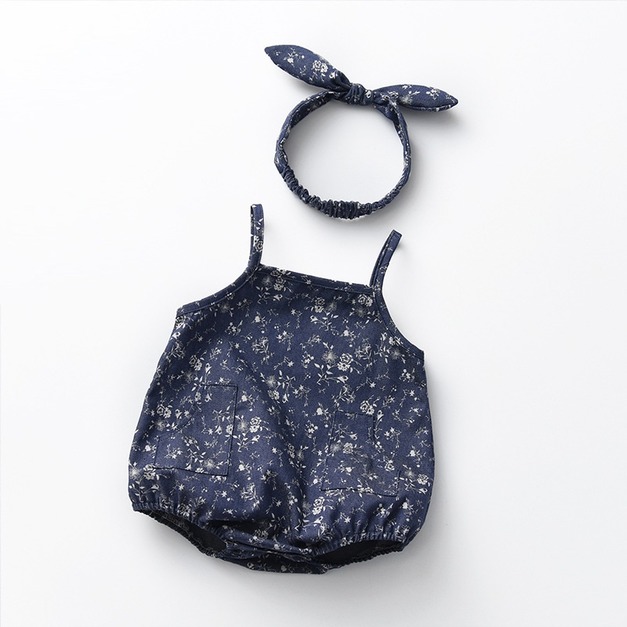 【BA165】韓版牛仔小碎花吊帶無袖連身衣(送髮帶)(1色)