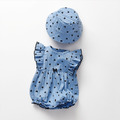 【BA192】韓版水藍小愛心無袖包屁衣(送遮陽帽)(1色)