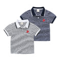 【BU212】韓版刺繡帆船條紋POLO短袖上衣(2色)
