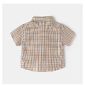 【BU209】韓版刺繡字母小領帶格紋短袖襯衫上衣(2色)_4
