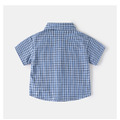 【BU209】韓版刺繡字母小領帶格紋短袖襯衫上衣(2色)_2