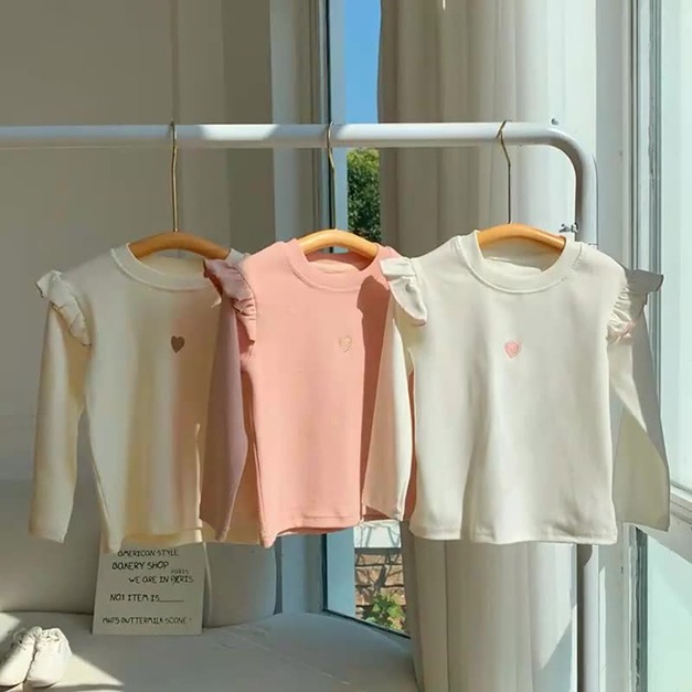 【BU004】韓版刺繡愛心小飛袖長袖上衣(3色)