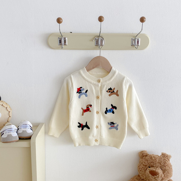 【BO065】日系刺繡小狗針織長袖外套(1色)