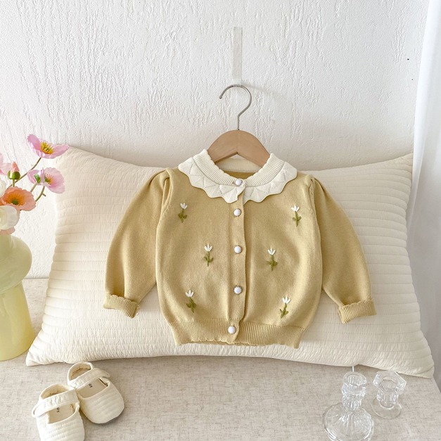 【BO067】日系刺繡小花圓領針織長袖外套(1色)