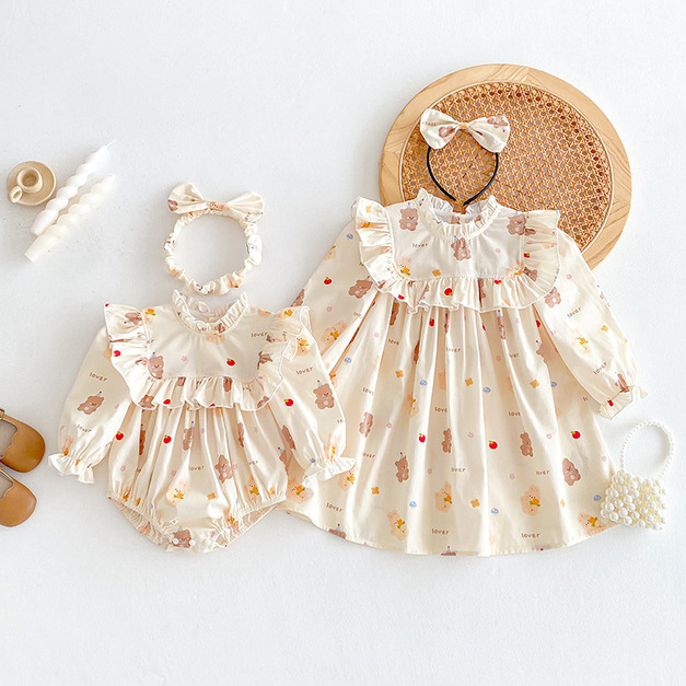 【BS301】韓版小熊兔兔長袖包屁衣小洋裝(送髮箍)(1色)