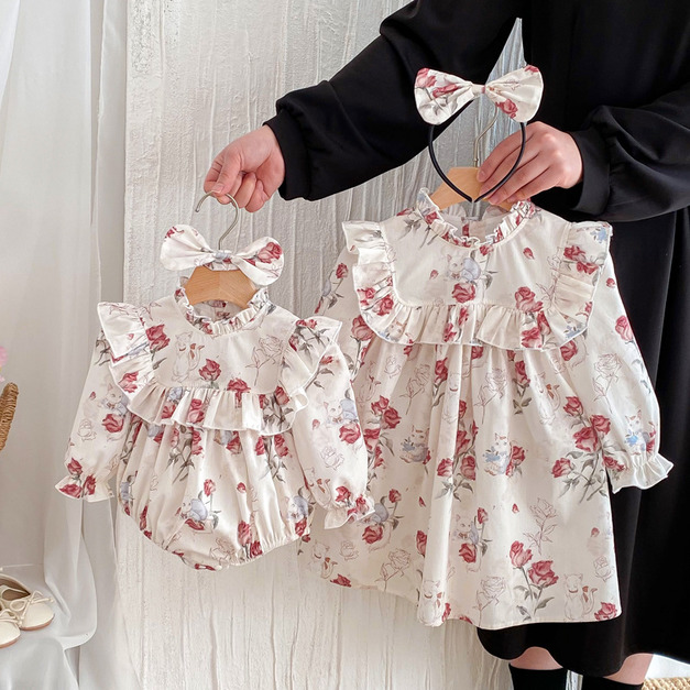 【BS302】韓版浪漫紅玫瑰長袖包屁衣小洋裝(送髮箍)(1色)