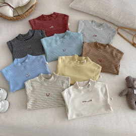 【BU233】領口笑笑刺繡長袖上衣(9色)