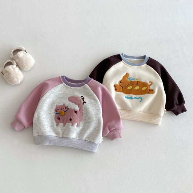 【BU234】撞色狗狗貓貓加厚上衣(2色)