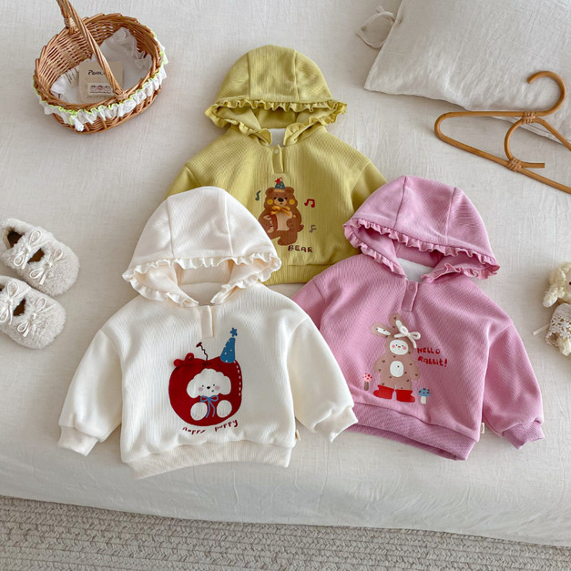 【BU241】可愛兔兔熊熊加厚長袖帽T(3色)