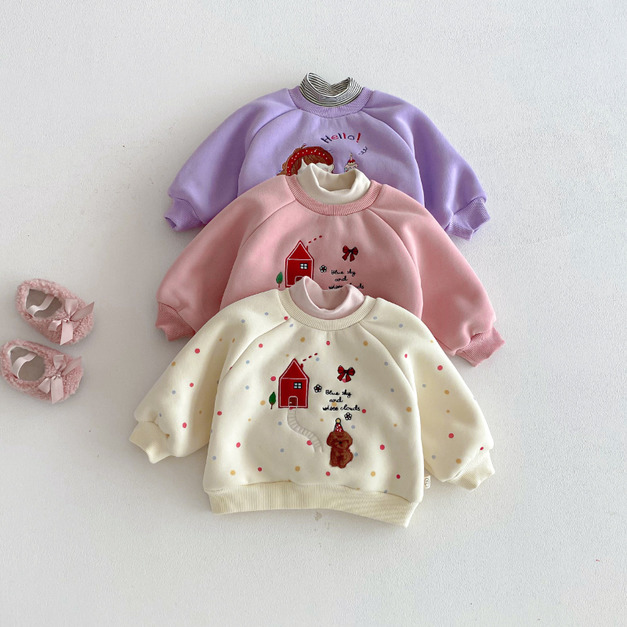 【BU237】可愛刺繡加厚保暖上衣(3色)