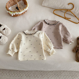 【BU235】蝴蝶花邊保暖長袖上衣(2色)