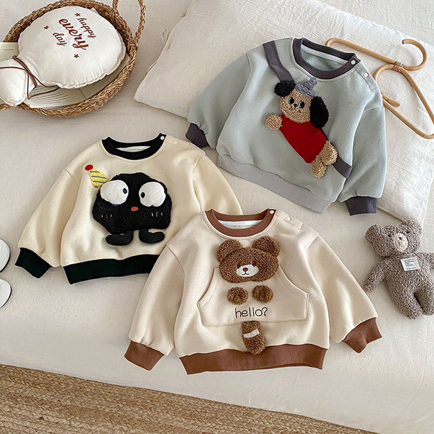 【BU246】熊熊小狗加厚保暖長袖上衣(2色)