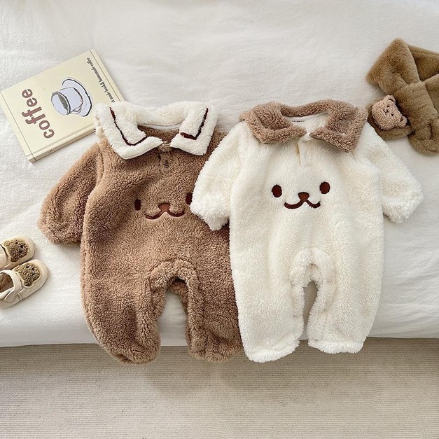 【BA882】水手領毛絨絨熊熊連身包屁衣(2色)