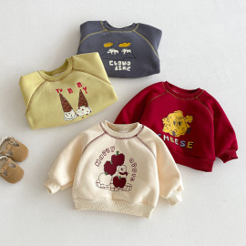 【BU245】卡通撞色車線加厚保暖長袖上衣(4色)