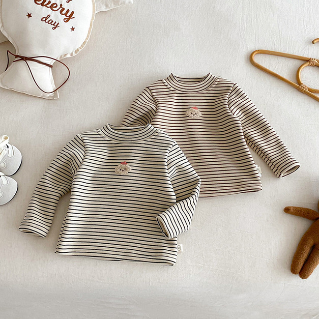 【BU250】小熊條紋加厚長袖上衣(2色)