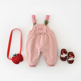 【BR002】粉色花邊立體小花鋪棉吊帶褲